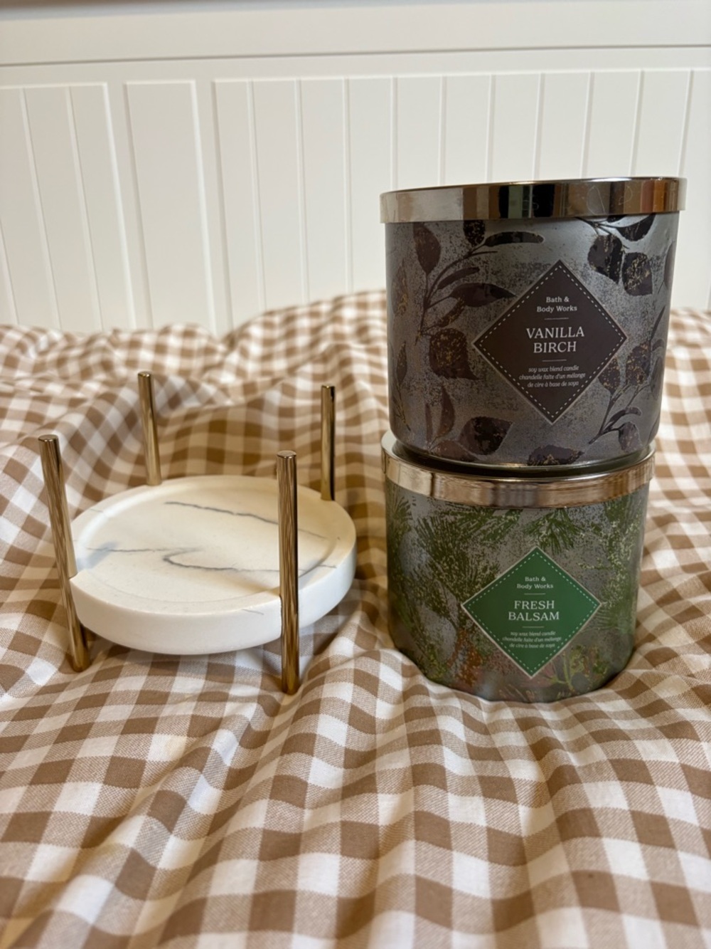 Bath & Body Works Gray & Green 3-Wick Candles Duo
